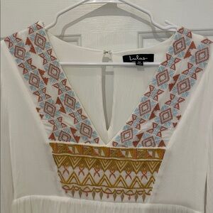 Lulu's White Dress with Gold and Pink Embroidery